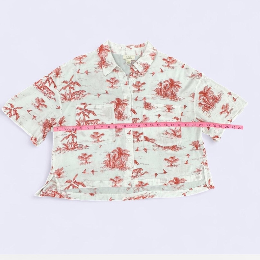 ❤️🐯 Red and White Tropical Palm Print Crop Top Tiger Elephant Bird🐘🌴 - Picture 4 of 8